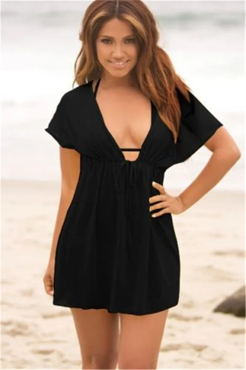 Летний женский шифоновый пляжный купальник, накидка, женское платье с v-образным вырезом, бикини, накидка, солнце, саронг, пляжная одежда