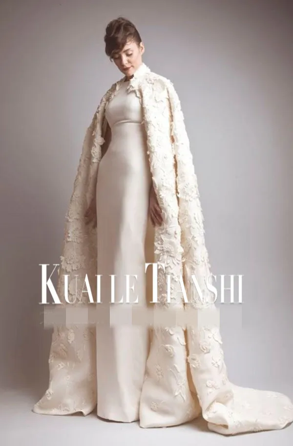 

free shipping 2017 new hot sale brides formal gown lace appliques handmade high neck sexy elie saab evening dress with jacket