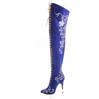 2019 Women Boots high heel boots over-knee boots heel high 11cm hite embroidery Plus Size 2019 Women Boots high heel boots over-knee boots heel high 11cm hite embroidery Plus Size