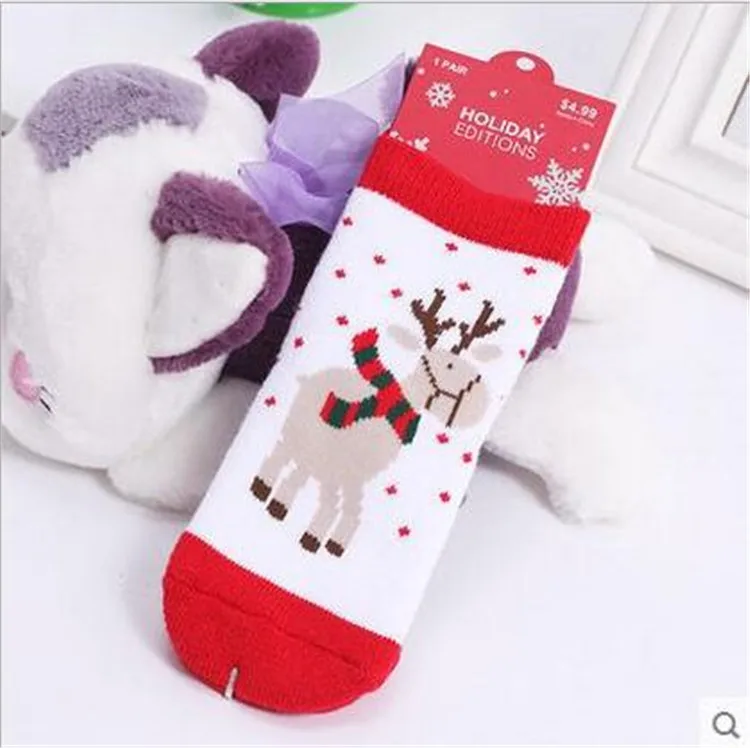 Махровые носки для малышей с героями мультфильмов зимние толстые хлопковые носки для девочек, модные рождественские носки для девочек От 1 до 5 лет для маленьких мальчиков - Цвет: Deer  maoquan