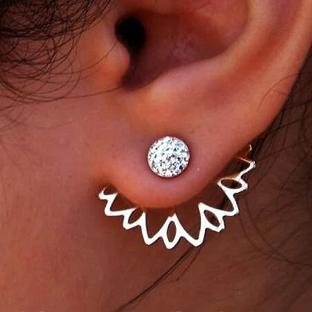 

Lotus Rhinestone Jacket Flower Stud Earrings For Women Fashion Jewelry Double Side Docona Sparking Alloy Earrings