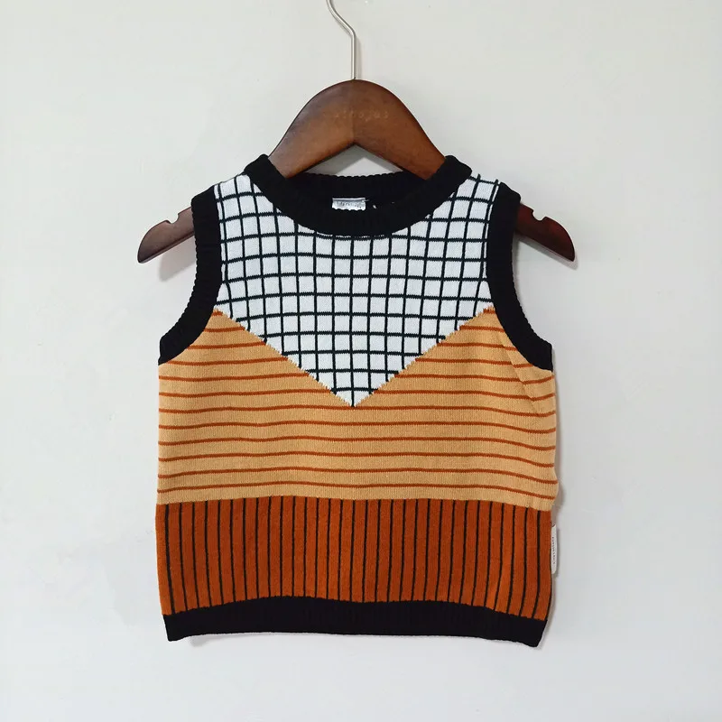 BOBOZONE/Клетчатый свитер без рукавов в полоску, весенне-осенний хлопковый жилет для детей, девочек и мальчиков