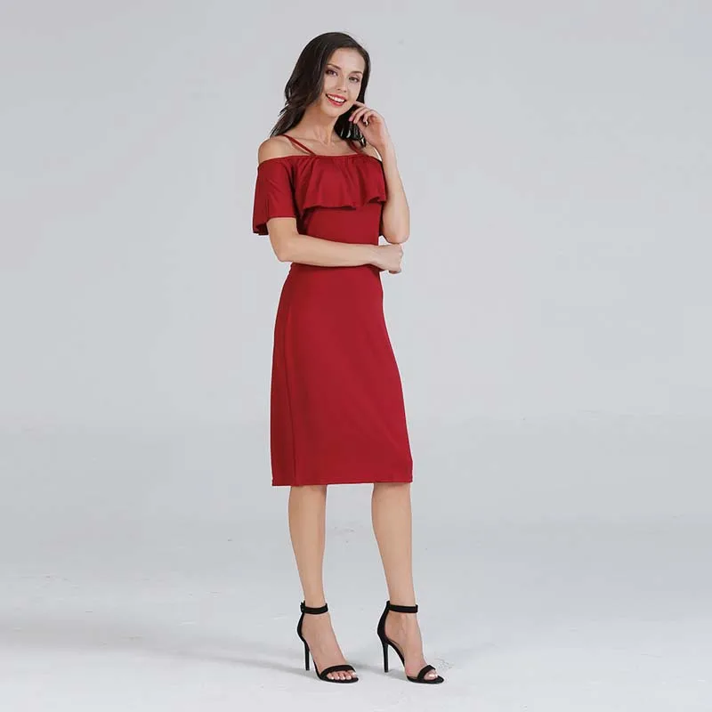

WHZHM Party Backless Dresses Women Vestidos Dress Elegant Casual Ruffles Short Sleeve Skinny Hollow Out Red Jurk Dress Women