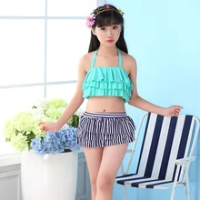 Раздельный купальный костюм для девочек, одежда для купания, детские купальные костюмы Милая пляжная Полосатая юбка купальные костюмы для крупных девочек возрастом от 13 до 18 лет