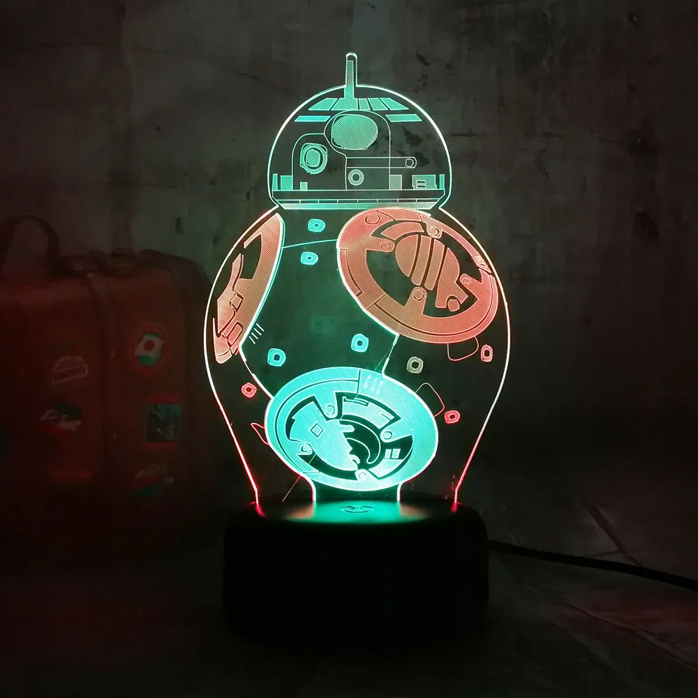 Звездные войны BB8 блеск 3D светодиодный RGB 7 смешанный двойной изменение цвета Ночной светильник пульт дистанционного управления настольная лампа Рождественский подарок спальня игрушки для декора дома