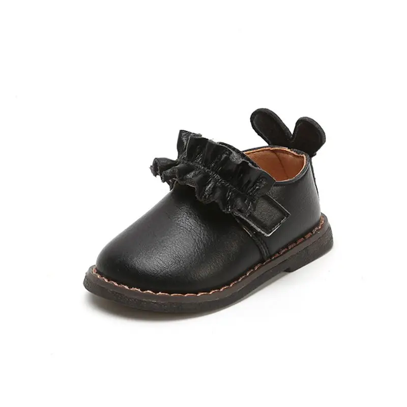 

Claladoudou 11-15CM Brand Baby Fringe First Walkers Beige Flower Band With Ears Cute Infant Shoes Black Toddler Girls Round Flat