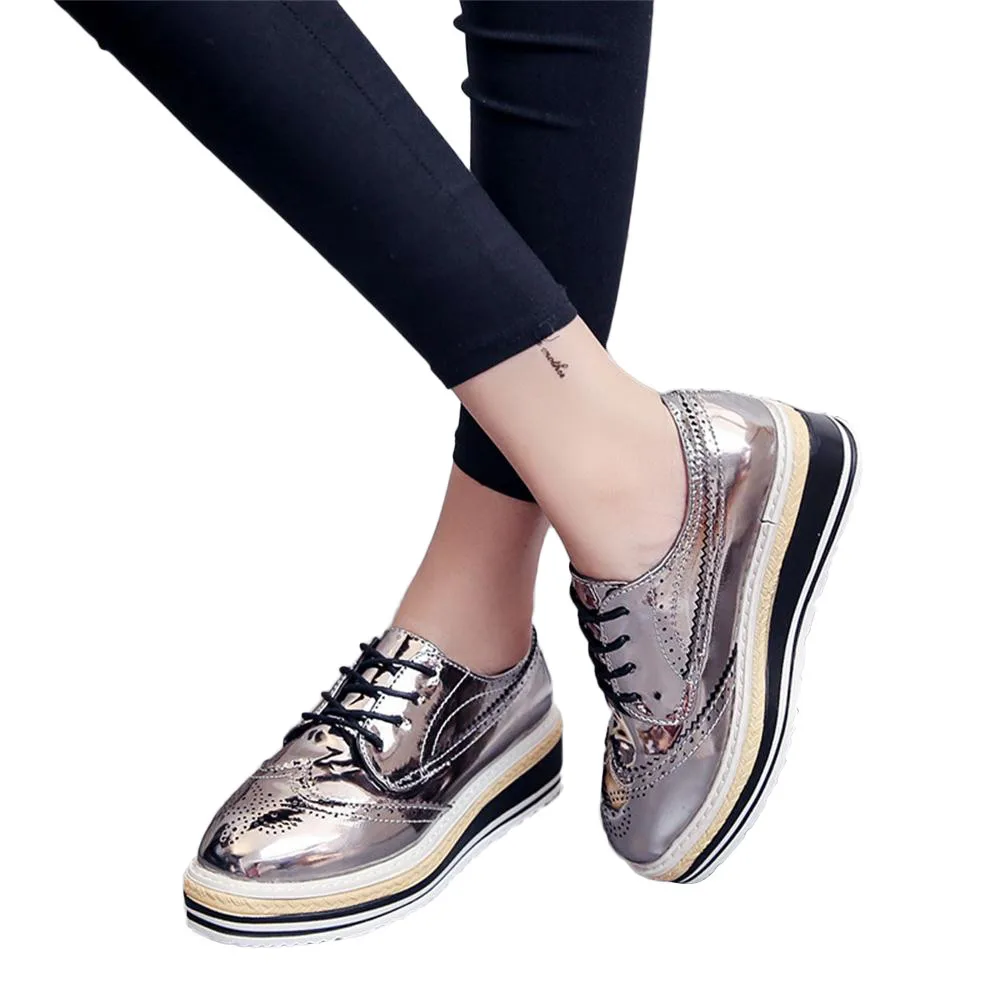 Женская уличная кожаная повседневная спортивная обувь на шнуровке; обувь на толстой подошве, увеличивающая рост; zapatos planos de mujer