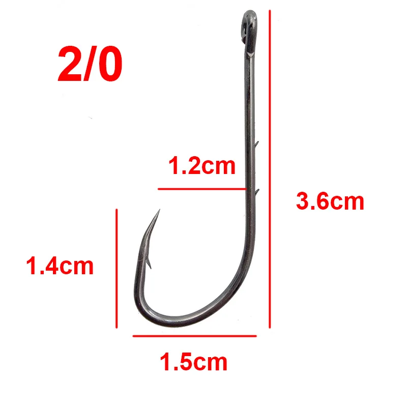 180pcs 92247 High Carbon Steel Fishing Hooks Black Offset Long Barbed Shank Baitholder Bait Hook Size 1 1/0 2/0 3/0 4/0 5/0 6/0 - Цвет: 2 0