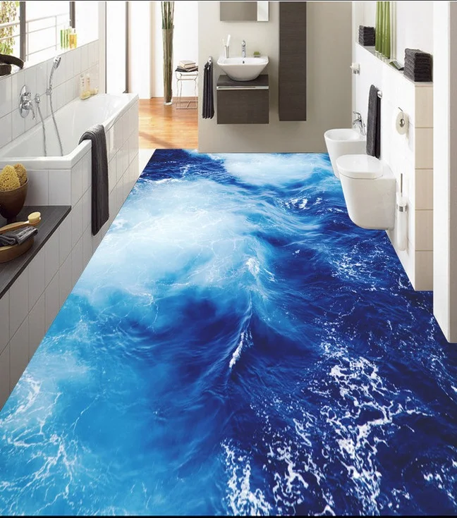 

3d pvc flooring custom waterproof wallpaper Hd 3 d sea waves 3d bathroom flooring picture mural photo wallpaper for walls 3d
