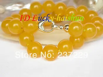 

QW1 Wholesale price FREE SHIPPING ADAAA natural 17.5" 14mm round apricot jade bead necklace filled gold clasp