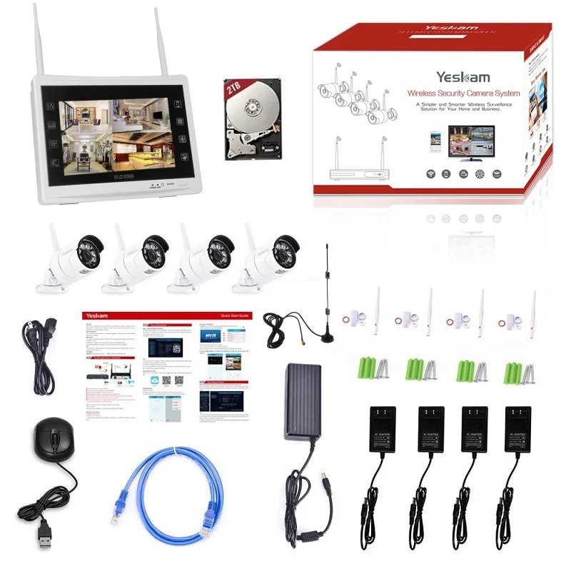 Yeskamo Wireless Security Camera System Cctv Kit With Four 1080p Wifi Camera And One 11 7 Lcd Monitor Built In 2tb Hard Drive Cctv Kit System Cctvsecurity Camera System Aliexpress