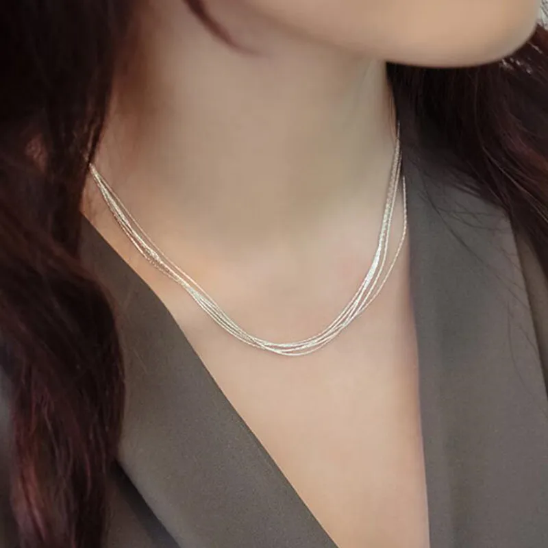 

Bohemian New 925 Sterling Silver Multi Layer Chains Necklaces For Women Gifts Statement Party Jewelry Accessories