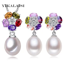 YIKALAISI ожерелье 8-9 мм жемчужные Ювелирные наборы 925 серебро натуральный жемчуг ожерелье для любимых Серьги Подвески для женщин