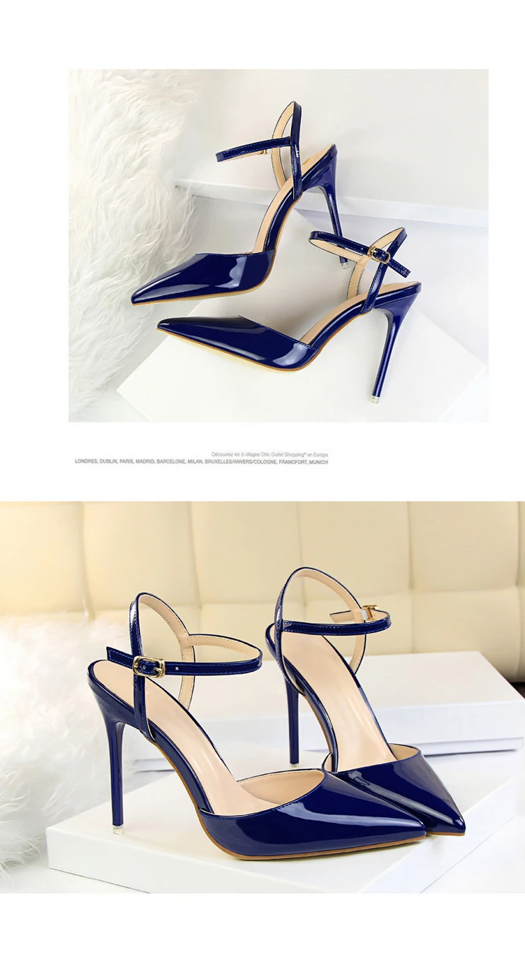 Plardin Women Concise Fashion Ankle Strap Shoes Woman Pointed Toe Thin Heels women's Buckle Slingbacks Pumps High Heels