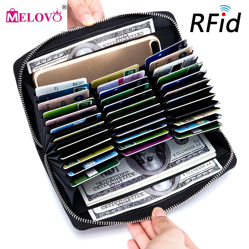 

MELOVO Unisex Genuine Leather Coin Purse Credit Card Ladies Long Card Holders Wallet 386628