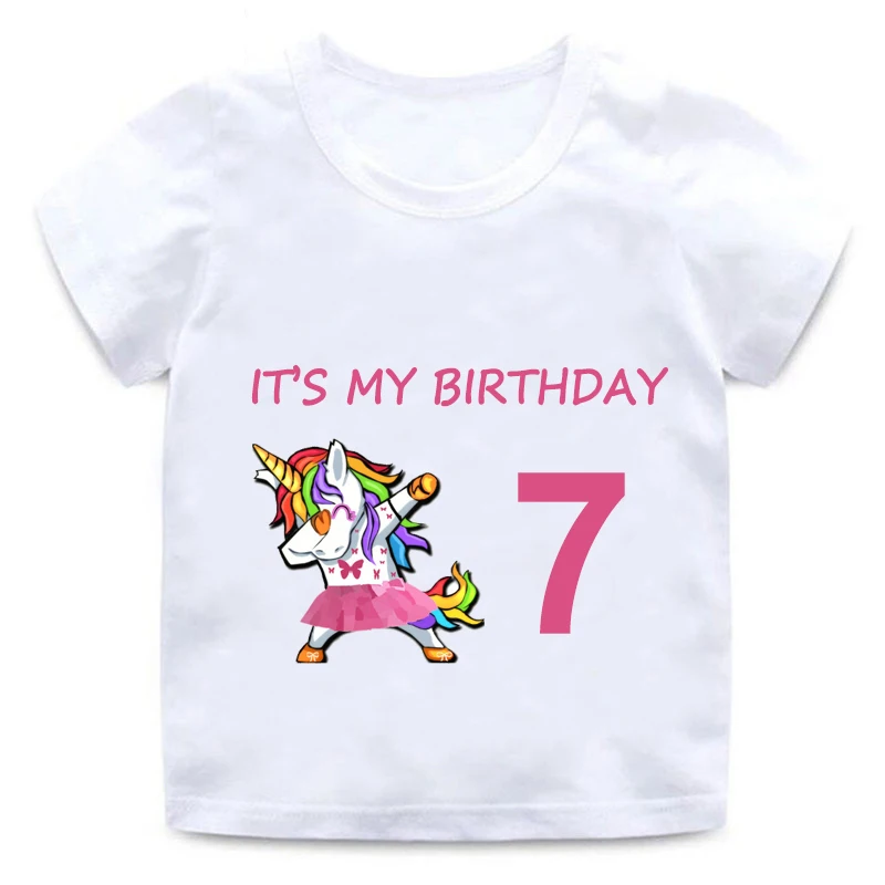 Детская футболка с рисунком единорога хлопковая футболка с короткими рукавами и круглым вырезом для девочек на день рождения, для детей от 1 до 9 лет лучший подарок на день рождения, Забавный - Цвет: 08