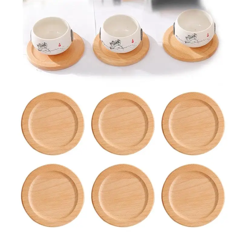 

7PCS Vintage Wooden Table Cup Mat Beech Cup Holder for Coffee Table Drinks Cup Desk Mat with Coaster Holder