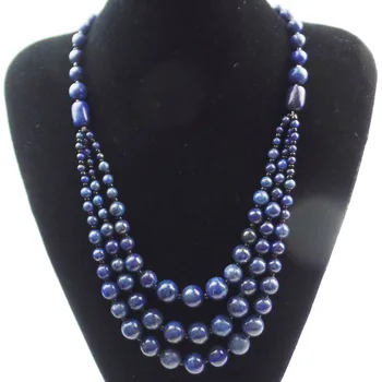 

(Min. Order is $10) YUTENG 1Strand Three Floors Lapis Lazuli Round Beads Necklace 18.5 inch SHX1346