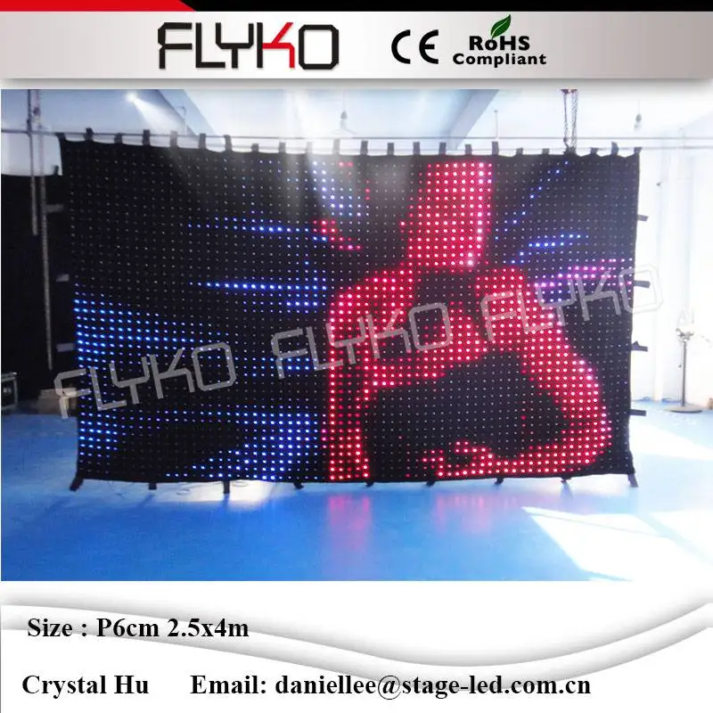 

International flyko led video curtain P60mm 2.5x4m beautiful led video cloth cheap video wall programmable led wall for stage