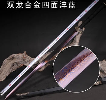 

HIGH QUALITY CHINESE SWORD HAN JIAN RED FOLDED DAMASCUS STEEL SHARP BLADE Wood SAYA