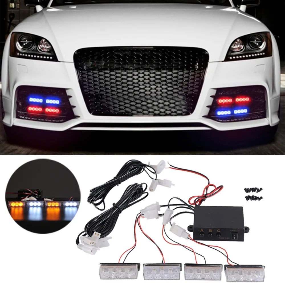 All 4x 3 LED Strobe Emergency Flashing Light Car Auto Warning Lights 3 Flashing Modes For Auto