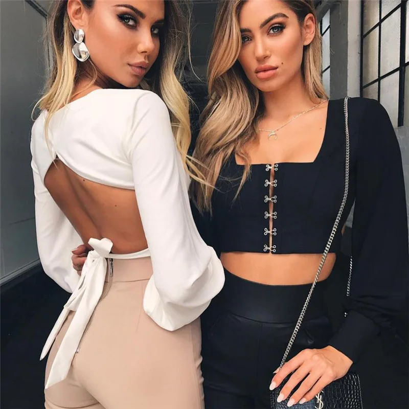 Cena CINQ DIAMANTS Backless Bow Summer Damskie Topy I Bluzki 2018 Trendy w Modzie Casual Streetwear Sexy Klub Szorty Koszule Femmes
