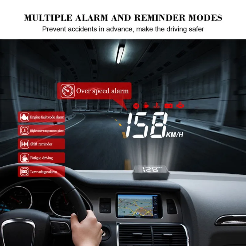 Автомобильный спидометр A100S, автомобильный HUD Дисплей, система Предупреждение о превышении скорости, проектор, лобовое стекло, автоматическая электронная сигнализация напряжения