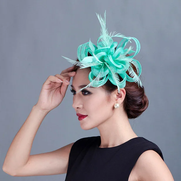 Buy Women Teal loop Sinamay Hair Fascinators With