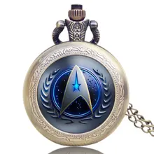 Vintage Steampunk Star Trek STARFLEET Pocket Watch Quartz Necklace Chain For Men Women Gift