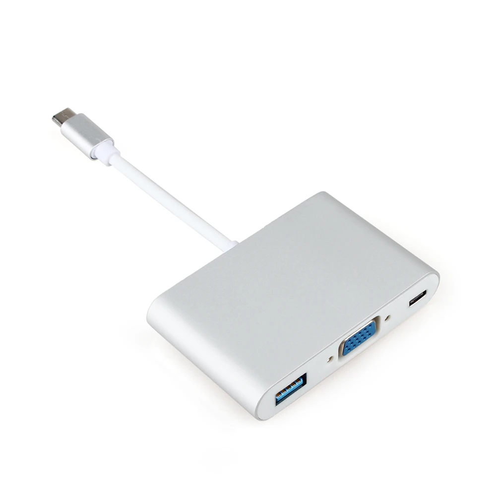 Type C концентратор VGA USB 3,0 разветвитель концентратор USB 3,1 type C VGA Кабель-адаптер для Macbook New Air 13 retina 11 Pro 13 15 16 дюймов - Цвет: Silver