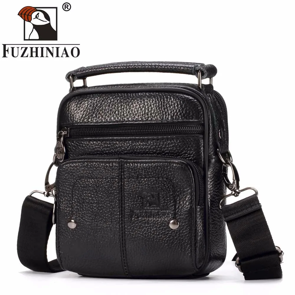 

FUZHINIAO Fashion Business Soft Genuine Cow Leather Real Men Messenger Bag Trip Small Crossbody Shoulder Sac Male Handbag Zipper