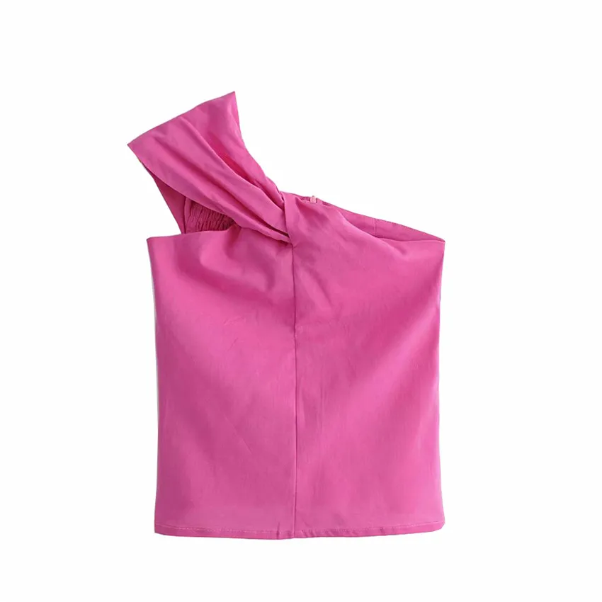 

Women sexy rose red crop Blouse tops skew collar backless blouse short style female shirts chic top blusas