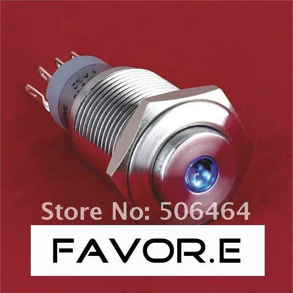 

* Stainless steel 16mm IP67 3A/250VAC dot illuminated 1NO 1NC Momentary LED metal Push Button light Switch High round