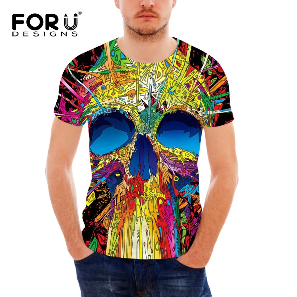 

FORUDESIGNS Wholesale 3D Vintage Punk Skull Printin For Men Cool Tee Shirts Male Clothing Brand 3D Tops Tees Fashion Short Shirt