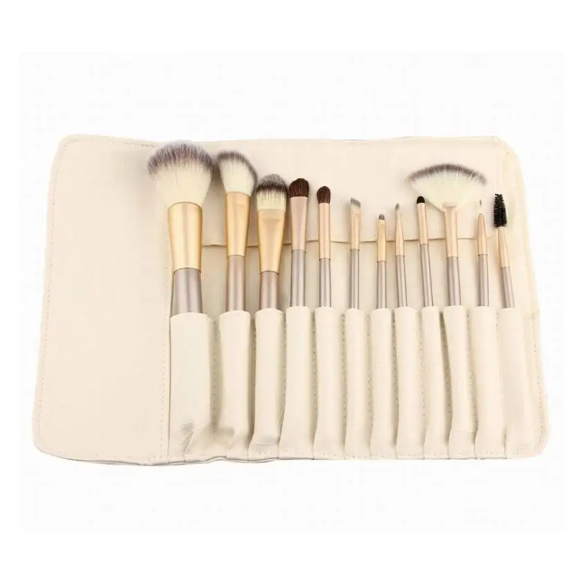 

Adult 22 * 11 * 2cm 12Pcs Makeup Brushes set Fondation Eyeshadow Cosmetic Tool with Leather Reusable storage pouch #JY