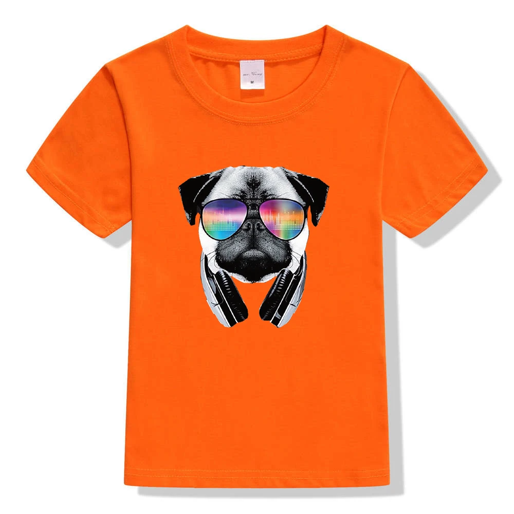8 цветов, модная дизайнерская детская футболка, забавная классная футболка с диджеем, собакой, Мопсом для мальчиков и девочек-подростков, унисекс, Повседневная Уличная одежда, топ, футболка для малышей - Цвет: 44C3-KSTOG-