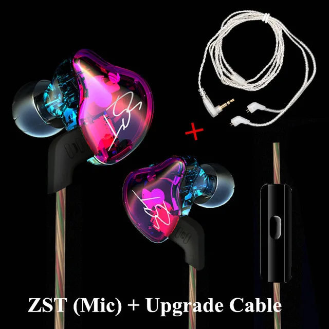 

KZ ZST Coloful Version ZST Pro Earphone Hybrid Headset for Xiaomi/iPhone Mobiles Hifi Earbuds 1DD+1BA HeadphoneW/ Microphone