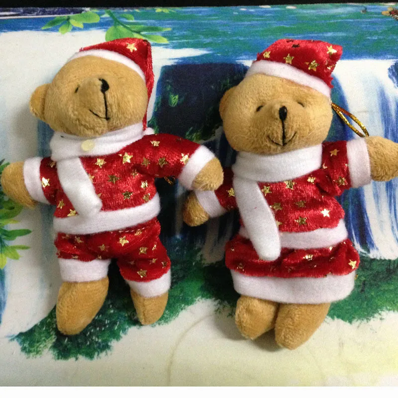 Christmas Bear Dolls 2018 New 12cm Golden Star Teddy Bear Plush Toys Keychain Key Bag Pendants Xmas Tree Promotional Gift 1 Pair  (4)