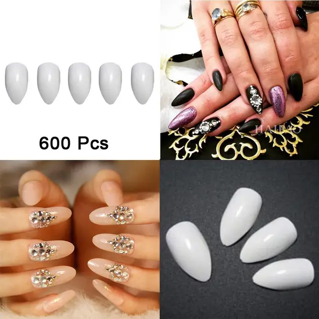 600pcspack Beauty Pointy Stiletto Natural Nail Tips Full Cover False