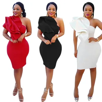 

Women's Dress Slim One-step Dress Dress Stitching Solid Color One-shoulder Dress