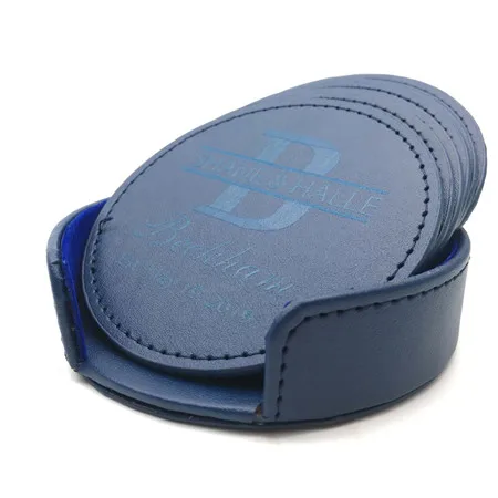 Персонализированные кожаные подставки набор из 6 круглых/квадратных, на заказ выгравированы - Цвет: Blue Round