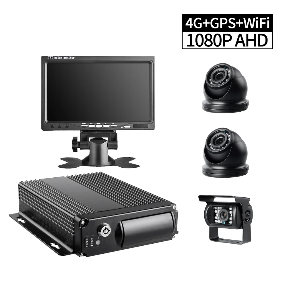 

Wifi GPS 4G 4Channel 256G SD Video Recorder Car Mdvr With 3Pcs AHD 2.0 Night Vision Waterproof Camera+7Inch Monitor+32G SD