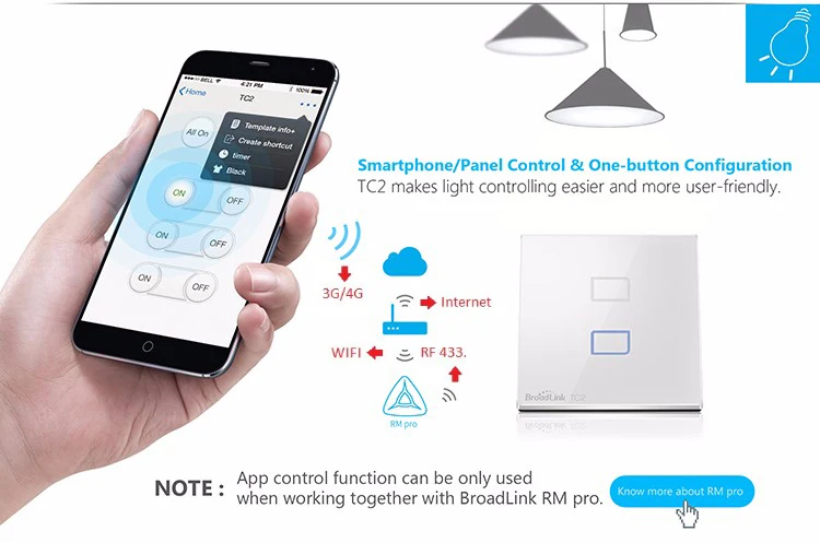 Broadlink TC2 EU UK Standard 1 2 3 Gang WiFi Remote Control Wall Light Switch To