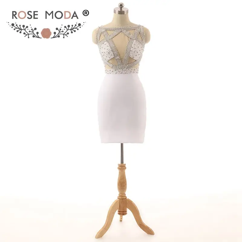 

Rose Moda White Short Cocktail Dress Cut Out Back Crystal Cocktail Dresses Reflective Dresses 2019