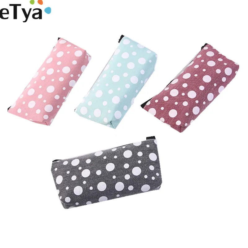 

eTya Fashion Dots Canvas Women Cosmetic Bag Zipper Small Makeup Bags Travel Toiletry Coin Money Card Pencil Bag Case Pouch