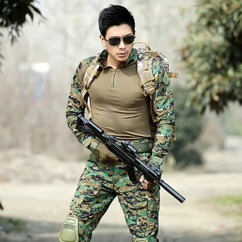 

Military Tactical Hunting Clothes Army Combat Shirt +Pants With Knee Pads Multicam Mens Hunting Camouflage Clothing Female Suits