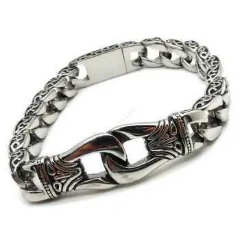 

Punk Mens Biker Silver color Vintage Style Tribe Totem Curb Chain Cool Mens Stainless Steel Bangle Bracelet Jewelry
