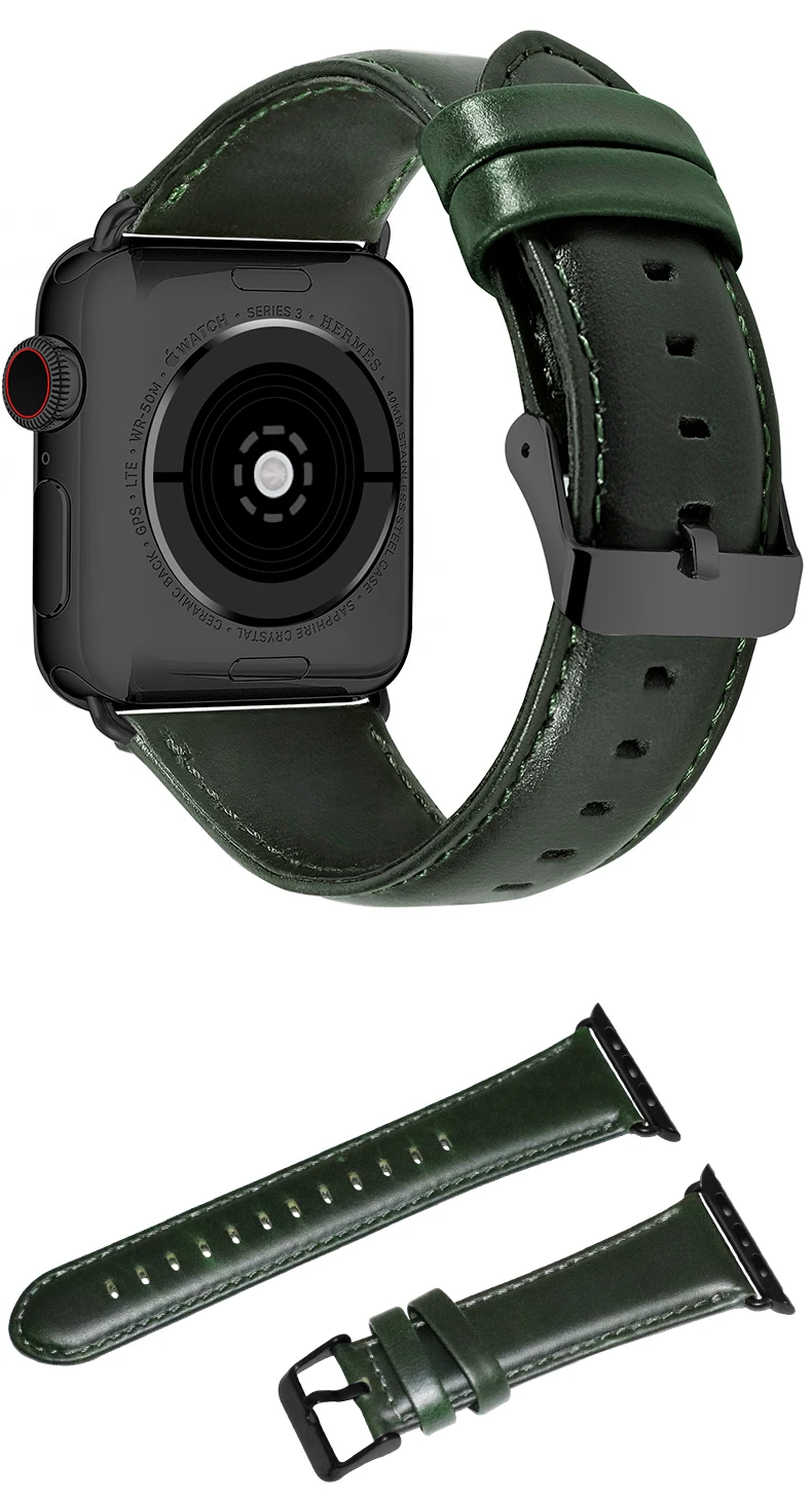 Ремешок из натуральной кожи для apple watch, ремешок для apple Watch 5, 4, 44 мм, 40 мм, правильный iwatch band 3, 2, 1, 42 мм, 38 мм, браслет для часов
