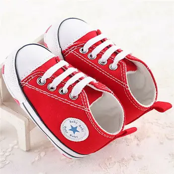

Newborn Baby Girls Boys Shoes Toddler Infant Kids First Walkers Canvas Pram Shoes Soft Sole Lacing-up No-slip Prewalker Sneakers