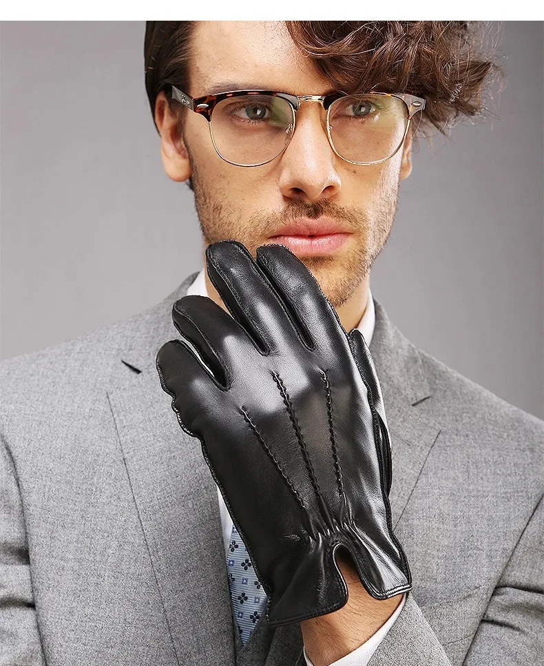 Новое поступление, мужские перчатки из натуральной кожи, теплые зимние перчатки из козьей кожи, модные утолщенные перчатки на запястье M014WC